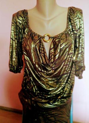 Вечернее платье туника блуза золотой принт от американского бренда сaren sport2 фото