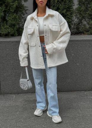 🎨3! шикарнажіноча сорочка хутро баранчик молоко молочна молочний женская тепла теплая рубашка молочная5 фото