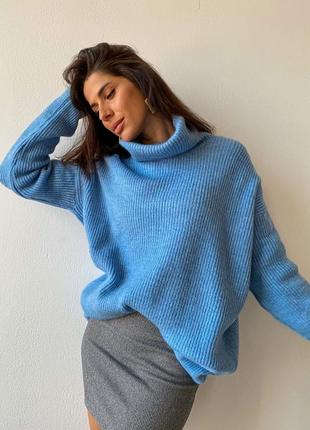 Вязаный свитер oversized 💥 в рубчик с высоким воротником1 фото