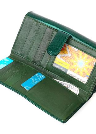 Лакированный женский кошелек с блоком для визиток из натуральной кожи st leather 19424 зеленый4 фото