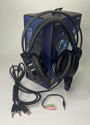 Комп'ютерні дротові ігрові навушники з мікрофоном та підсвічуванням borofone bo100 чорного кольору