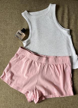 Хлопковая пижама розовые шорты + майка в рубчик primark