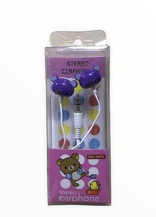 Детские наушники мишка проводные вкладыши