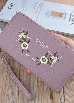 Модний жіночий гаманець з вишивкою квітами на блискавці3 фото