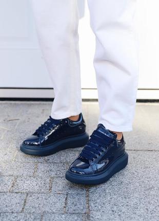 Женские синие кожаные кроссовки в стиле alexander mcqueen 🆕 кроссовки александр маккуин3 фото