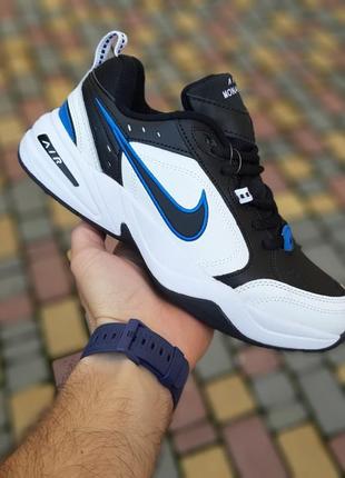 Мужские летние кроссовки nike air monarch белые с черным и синим кроссовки найк аир монарх