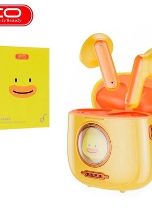Детские беспроводные наушники хо блютуз bluetooth сенсорные гарнитура для детей котик желтые