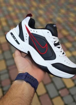 Чоловічі літні кросівки nike air monarch білі з чорним та червоним кросівки найк аір монарх