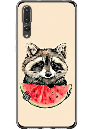 Чохол 2d пластиковий на телефон huawei p20 pro єнотик з кавуном "4605t-1470-58250"