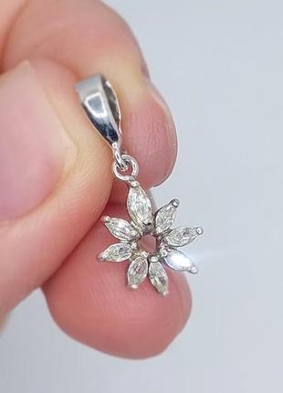 Кулончик підвіска срібна, квіточка в камінцях, подвес серебро 9256 фото