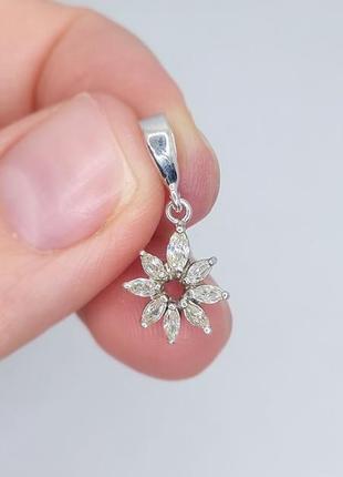 Кулончик підвіска срібна, квіточка в камінцях, подвес серебро 9255 фото