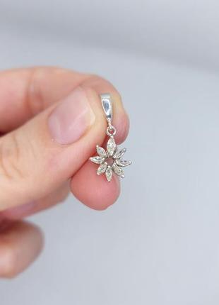 Кулончик підвіска срібна, квіточка в камінцях, подвес серебро 9252 фото