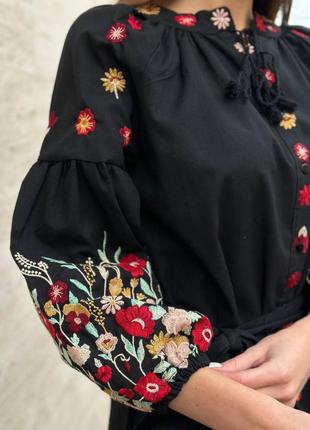 Накладной платеж ❤ турецкое хлопковое платье рубашка вышиванка миди с рукавами фонариками