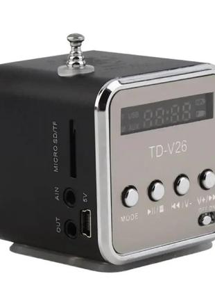 Портативна колонка td-v26 з fm-радіо, bluetooth, роз'ємами micro sd/tf/usb, rgb-підсвітка, чорна1 фото