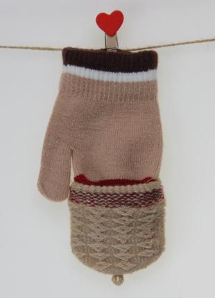 Перчатки детские шерстяные 7-10 лет без пальцев с накидным клапаном осень-зима бежевый4 фото