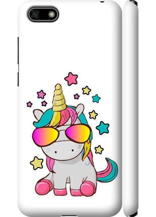 Чехол 3d пластиковый матовый на телефон huawei y5 2018 единорог в очках "4879m-1500-58250"