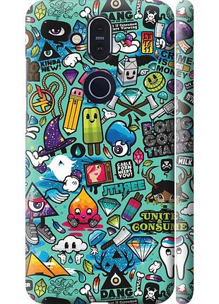 Чехол 3d пластиковый матовый на телефон nokia 8.1 стикер бомбинг 1 "693m-1620-58250"