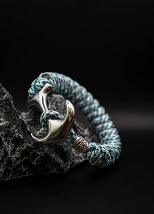 Браслет з паракорду big snake knot зі скандинавською намистиною на якорі, в подарунок брелок1 фото