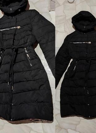 Куртка пальто зима, стьобаная с капюшоном, размер л1 фото
