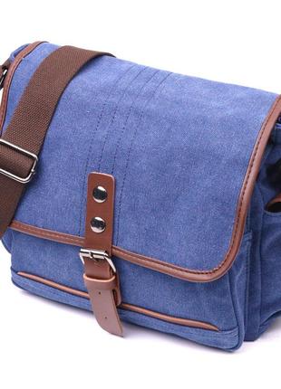 Цікава горизонтальна чоловіча сумка з текстилю 21250 vintage синя1 фото