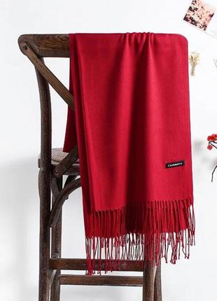 Теплий кашеміровий шарф (палатин) червоний1 фото