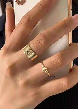 Набор колец 2 шт. парные золотистые регулируемое кольцо с полумесяцем кольца2 фото