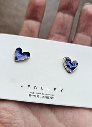Детские серьги синие сердечки красивые для девочки девушек украшения бижутерия розовые...