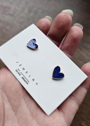Детские серьги синие сердечки красивые для девочки девушек украшения бижутерия розовые...