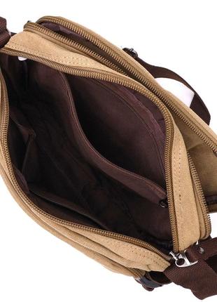 Функціональна чоловіча сумка месенджер зі щільного текстилю vintage 22206 пісочний5 фото