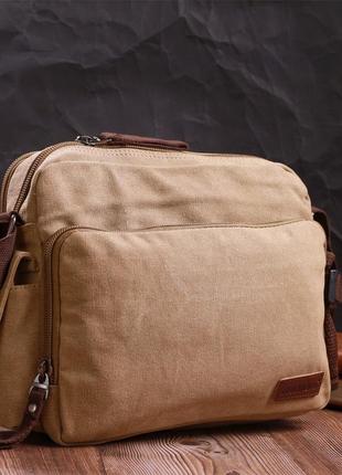 Функціональна чоловіча сумка месенджер зі щільного текстилю vintage 22206 пісочний7 фото