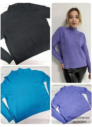 Джемпер прямого кроя, итальялия - черный, бирюзовый