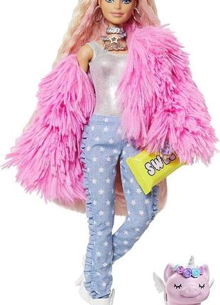 Лялька барбі екстра стильна модниця barbie extra doll 3 in pink fluffy coat2 фото