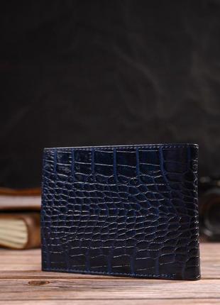 Красивый горизонтальный мужской бумажник среднего размера из натуральной кожи с тиснением под крокодила7 фото