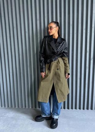 Комбінований тренч з екошкіри та котону.розмір:універсал 42-46
