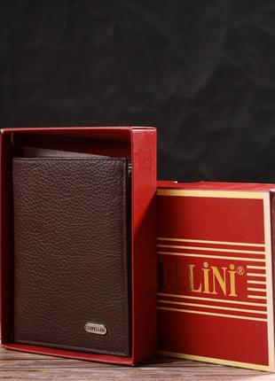 Мужской современный кошелек вертикального формата из натуральной кожи canpellini 21756 коричневый8 фото