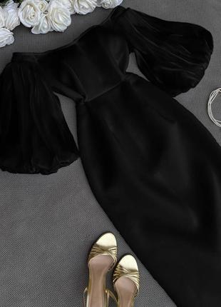 Женское платье элегантное платье с акцентом на талии, атлас и органза2 фото