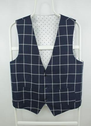 Класична костюмна люкс жилетка fugàto italian suit vest blue check lino/cotton/silk blend men's