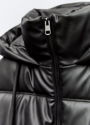 Утепленная куртка пуффер из экокожи zara m-xl удлиненная ветрозащитная женская кожаная зимняя демисезонная пуфер пуховик женский зимнее пальто7 фото