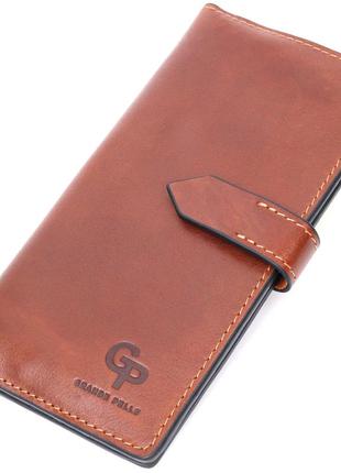 Цікавий вертикальний гаманець із натуральної шкіри grande pelle 11660 коричневий
