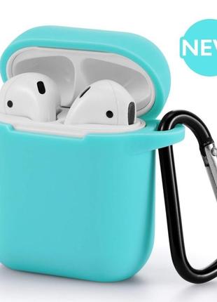 Силіконовий протиударний захисний чохол для apple airpods бірюзовий4 фото