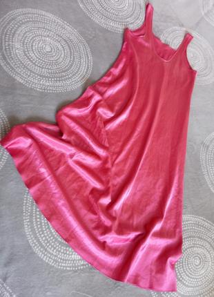 Платье миди атласное в бельевом стиле винно розового цвета1 фото