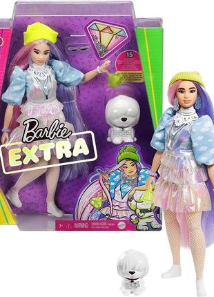 Лялька барбі екстра модниця мерехтливий образ barbie extra doll in shimmery look with pet puppy