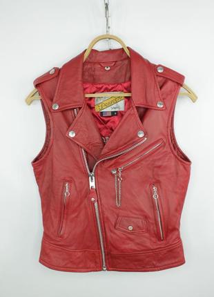 Шикарная кожаная байкерская куртка жилетка vintage schott perfecto red leather biker vest jacket wome