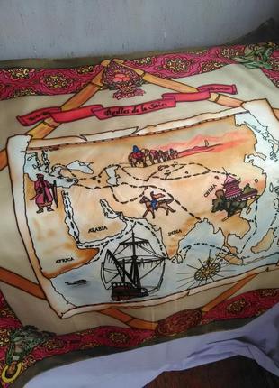 Шёлковый платок (ручная роспись) в географический принт1 фото