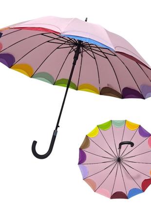 Жіноча парасолька susino тростина на 16 спиць райдужний край #0310871