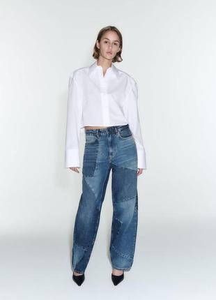 Джинсы zw wide leg mid rise в стиле печворк zara