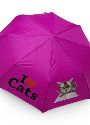 Детский складной зонтик toprain полуавтомат с кошками на 10 - 16 лет #020896