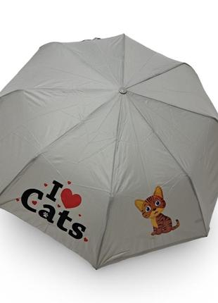 Детский складной зонтик toprain полуавтомат с кошками на 10 - 16 лет #020894