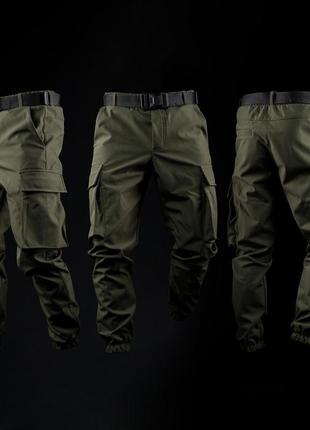 Мужские теплые штани карго темно-зеленые