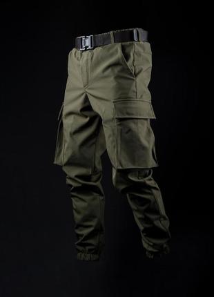 Мужские теплые штани карго темно-зеленые